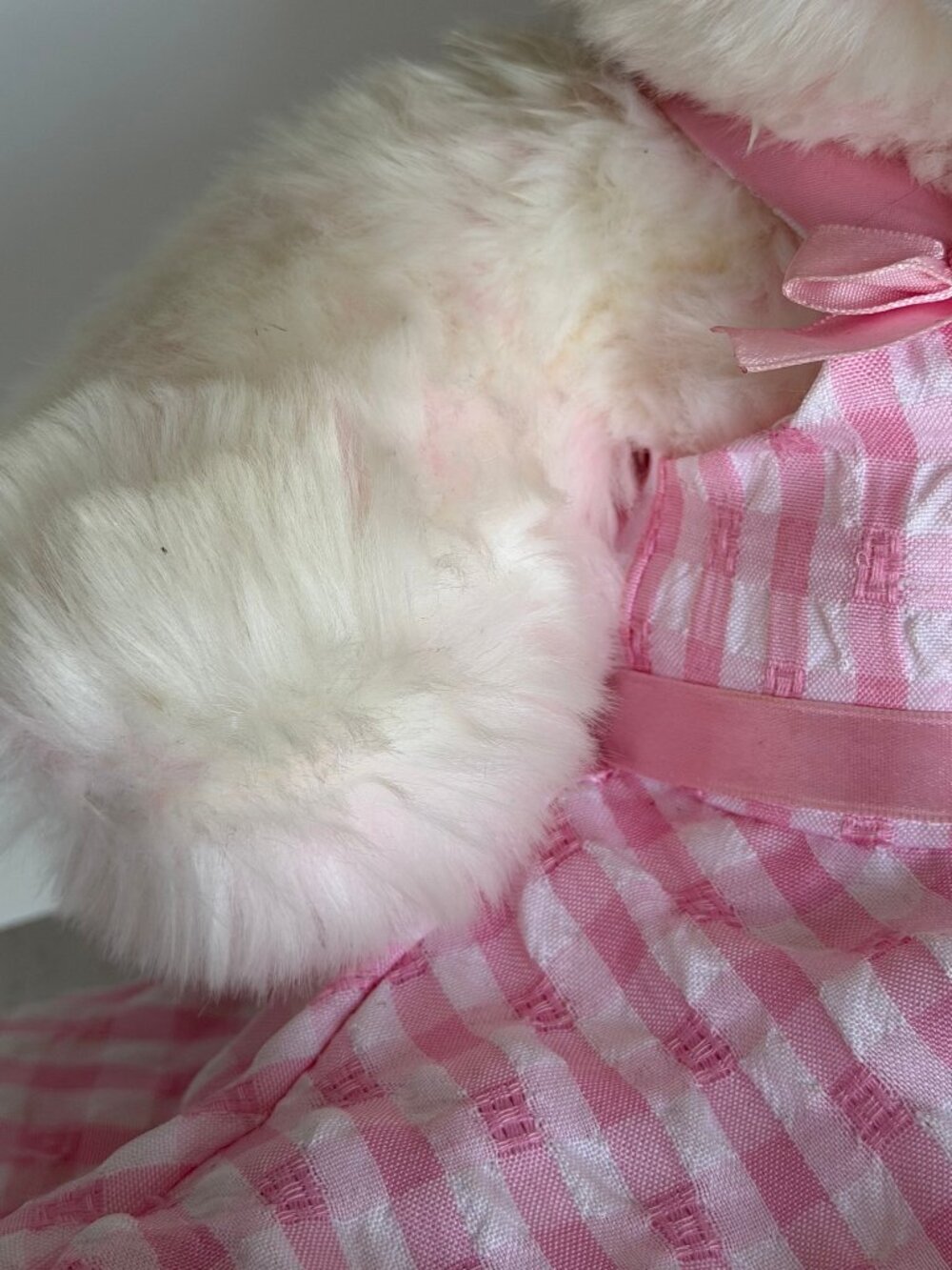 Build A Bear White Pink Marbled Teddy Bear Gingham Dress Stuffed Animal Y2K - Picture 3 of 15